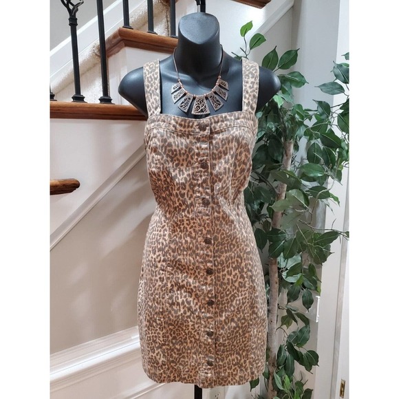 Jessica Simpson Taye Wildcat Brown Animal Print Denim Knee Length Dress Large - Picture 1 of 11